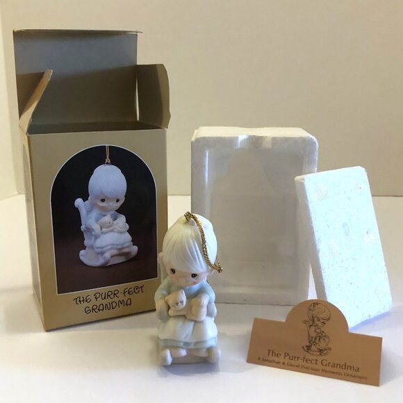 Precious Moments Ornament Granma & Cat Mom & Baby Stroller Touched Hearts Set 3 - Picture 2 of 13
